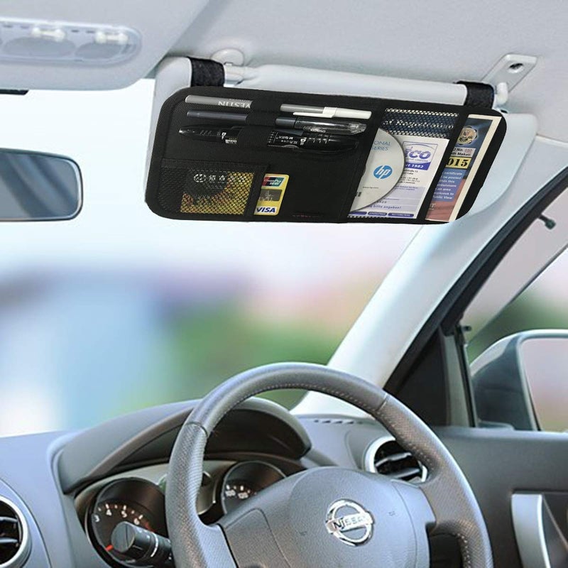 ZugGear Car Sun Visor Organizer, Auto Visor Holder Interior Accessories Pocket Organizer - Car Registration Holder Document Storage Pouch Pen Holder - Black - Image 3
